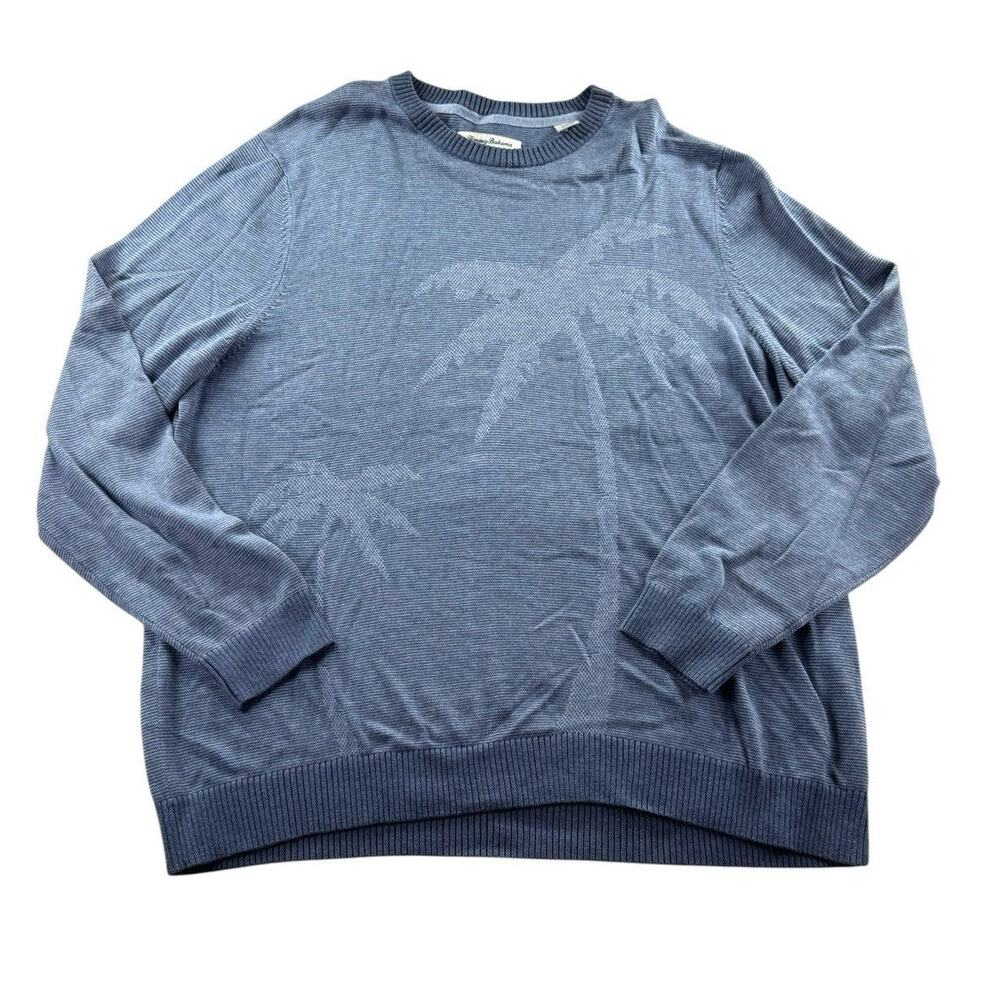 Tommy Bahama Palma Striped Crewneck Sweater Mens L Monaco Blue Cotton Knit